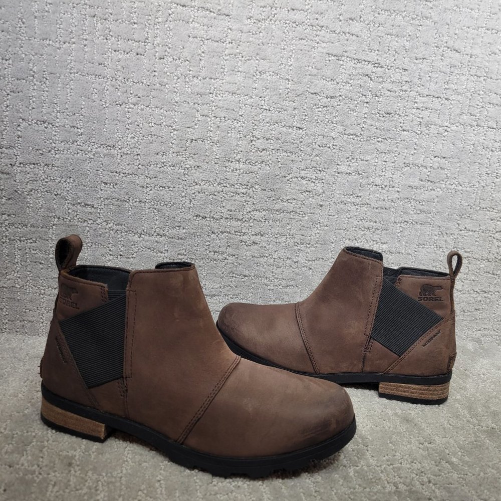 Sorel Emelie Women's Size US 9 Brown Leather Waterproof Round Toe Chelsea Boots - Picture 7 of 12